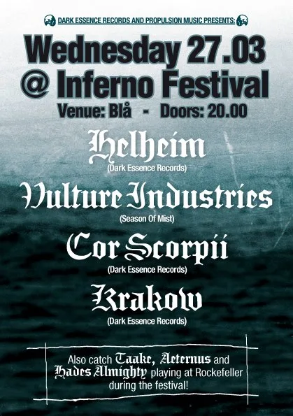 DARK ESSENCE RECORDS FIELDS A TOTAL OF SEVEN BANDS AT THIS YEAR’S INFERNO FESTIVAL 1 InfernoFlyer FB 2013 jpg DARK ESSENCE RECORDS FIELDS A TOTAL OF SEVEN BANDS AT THIS YEAR’S INFERNO FESTIVAL