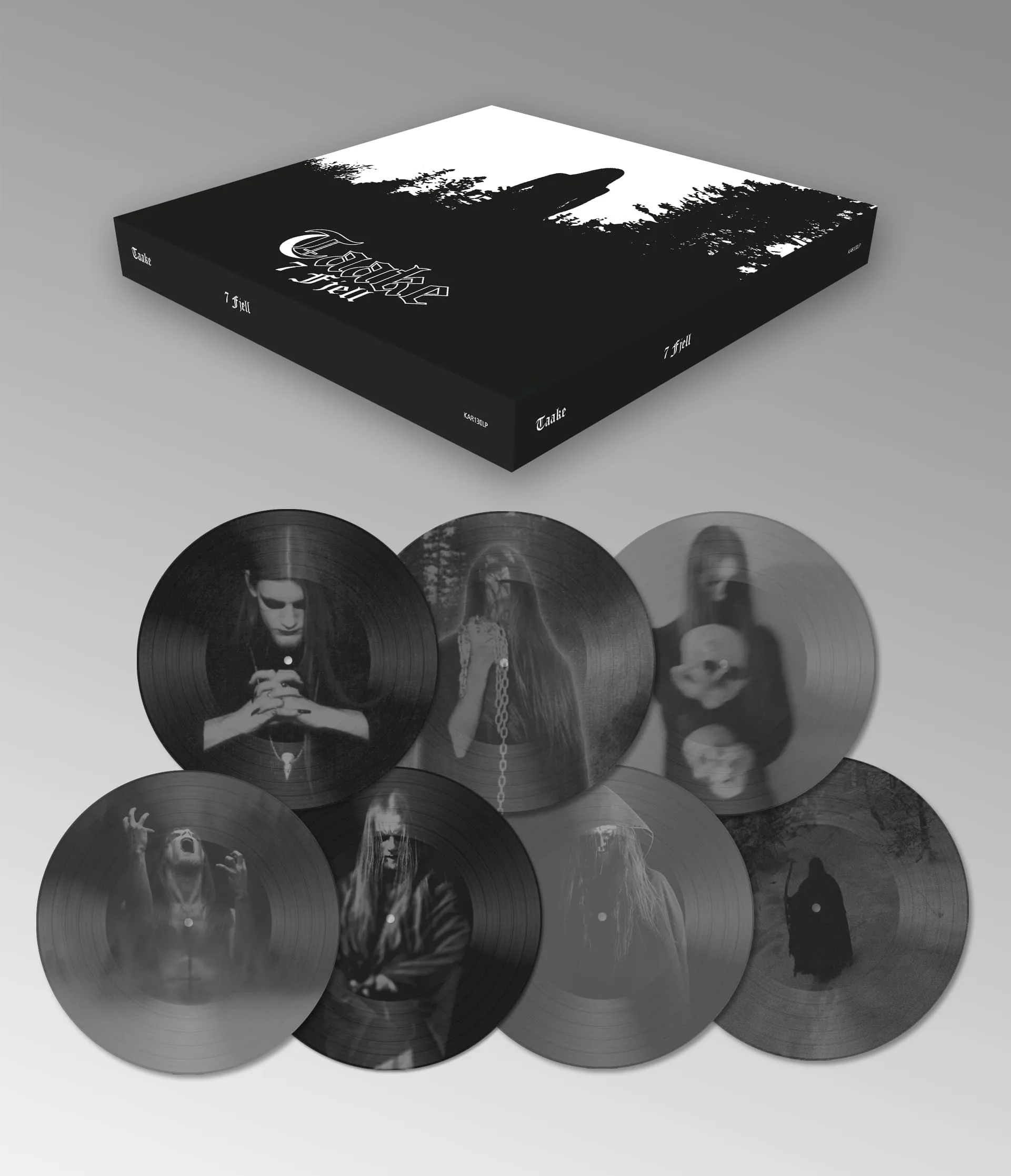 DARK ESSENCE RECORDS CELEBRATES TAAKE’S 25TH ANNIVERSARY WITH A LIMITED EDITION PICTURE DISC BOX SET CONTAINING ALL THE BAND’S FULL-LENGTH ALBUMS 1 Taake - 7 Fjell Box